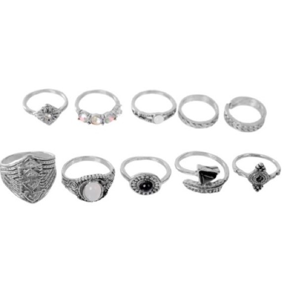 ✲ 10 Piece Silver Retro Ring Set ✲ - Picture 2 of 4